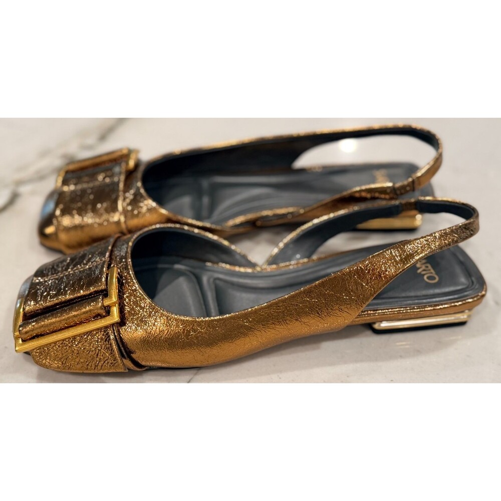 Franco Sarto Women's Tracy Slingback Square Toe Flat Gold Metallic SZ 9 NEW